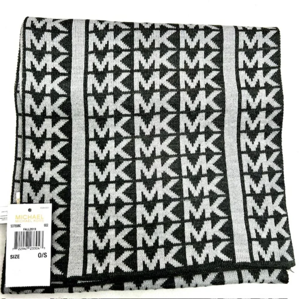 New Men/Women Michael Kors Scarf Grey/Silver Metalic MK Logo 66